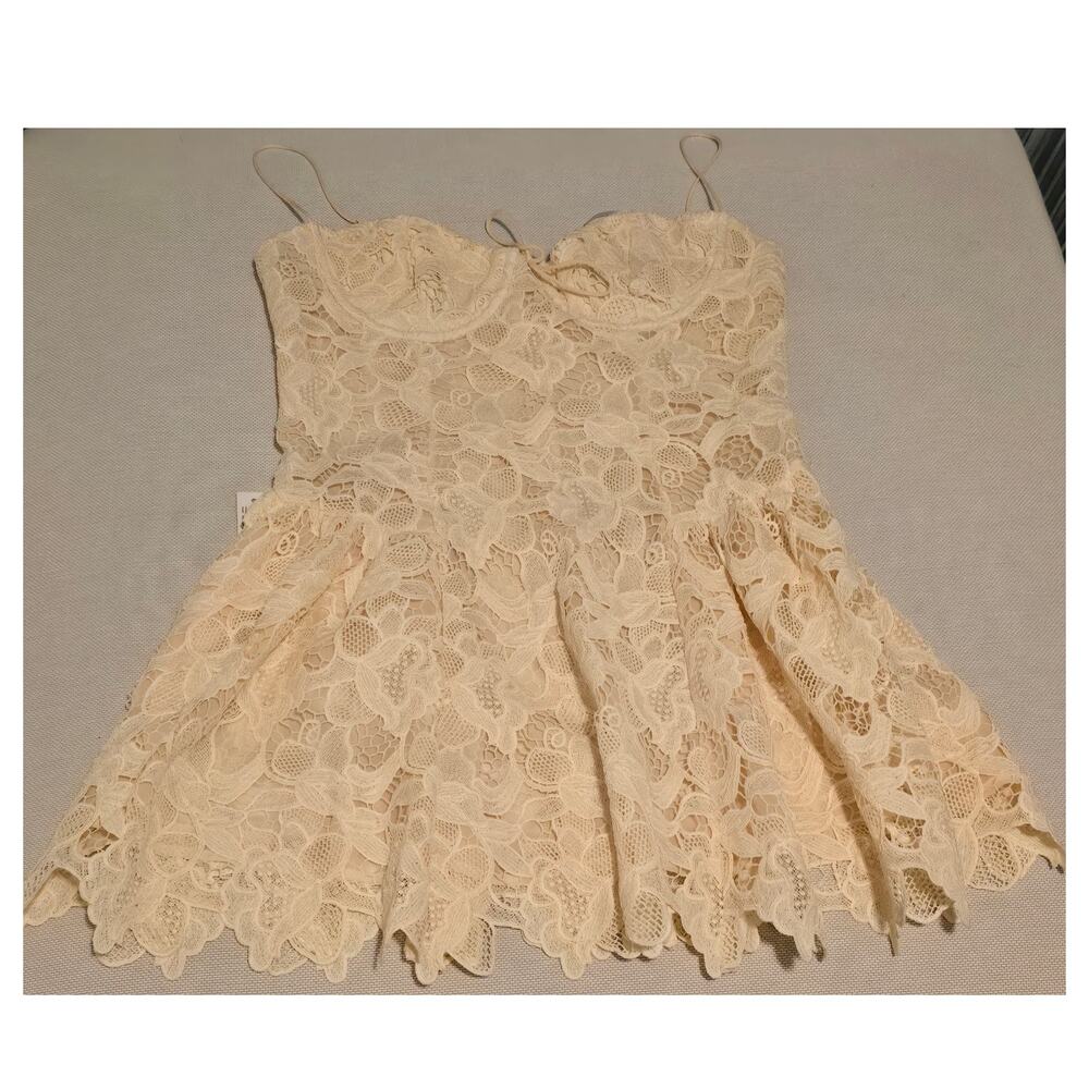 For Love & Lemons Coco Lace Mini Dress Cream XL NWT Underwire Scalloped Cocktail - Picture 3 of 14